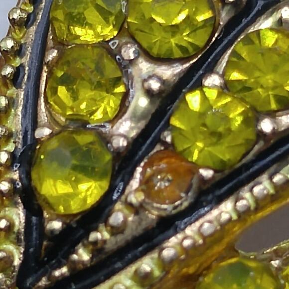 Vintage Butterfly Brooch Yellow Green Black Rhinestones Gold Tone Insect Pin - Picture 4 of 8